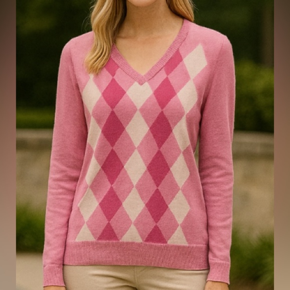 Burberry Golf Pink Argyle Golf Sweater Size Medium